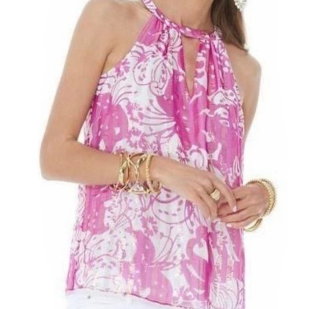 Lilly Pulitzer Rogan Va voom purple wanderlust sleeveless halter top size XS